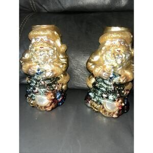 Two Gold Santa Tea Light Holders
